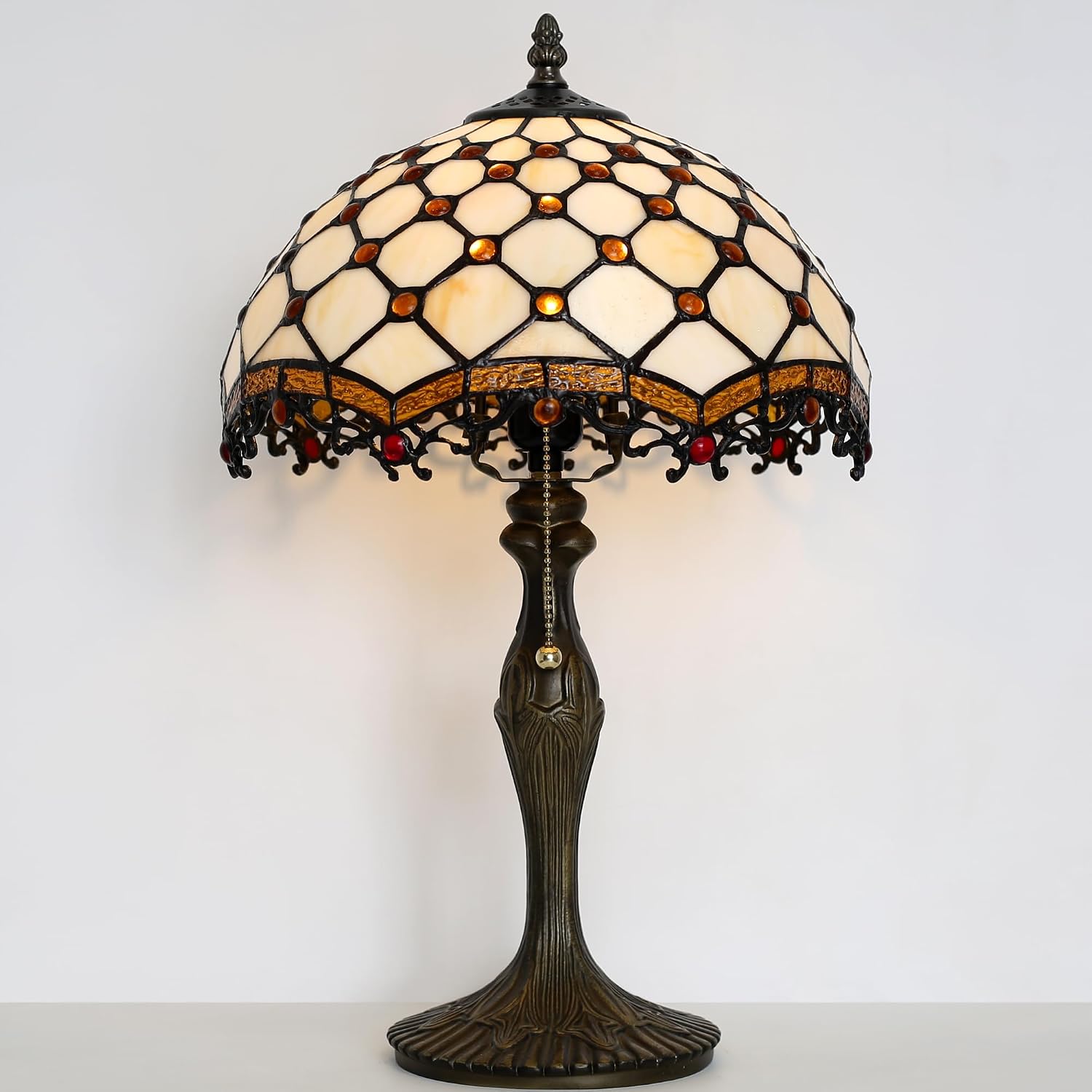 Tiffany Lamp Stained Glass Table Lamp 12 x 19' Phoenix Tail Beads Style Bedside Reading Lamp Decorative Light for Desk Living Room Bedroom Office Study Light Home Decor Gift