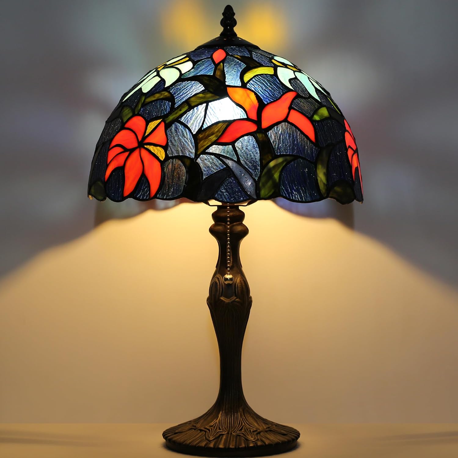 Tiffany Lamp Stained Glass Table Lamp Bedside Reading Lamp 12 x 19' Irises Style Decorative Lamp for Desk Study Living Room Bedroom Office Light Decor Gift