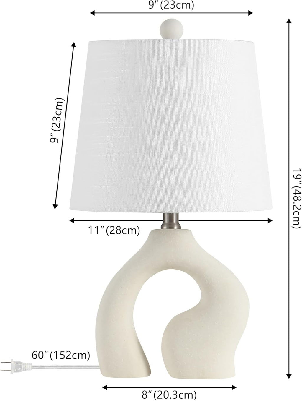 JONATHAN Y 19' Cream Ceramic Arch LED Table Lamp Set of 2, Scandinavian Minimalist Modern Bedside Lamps for Living Room Bedroom, White Linen Shade, LED Bulbs Included JYL5504A-SET2