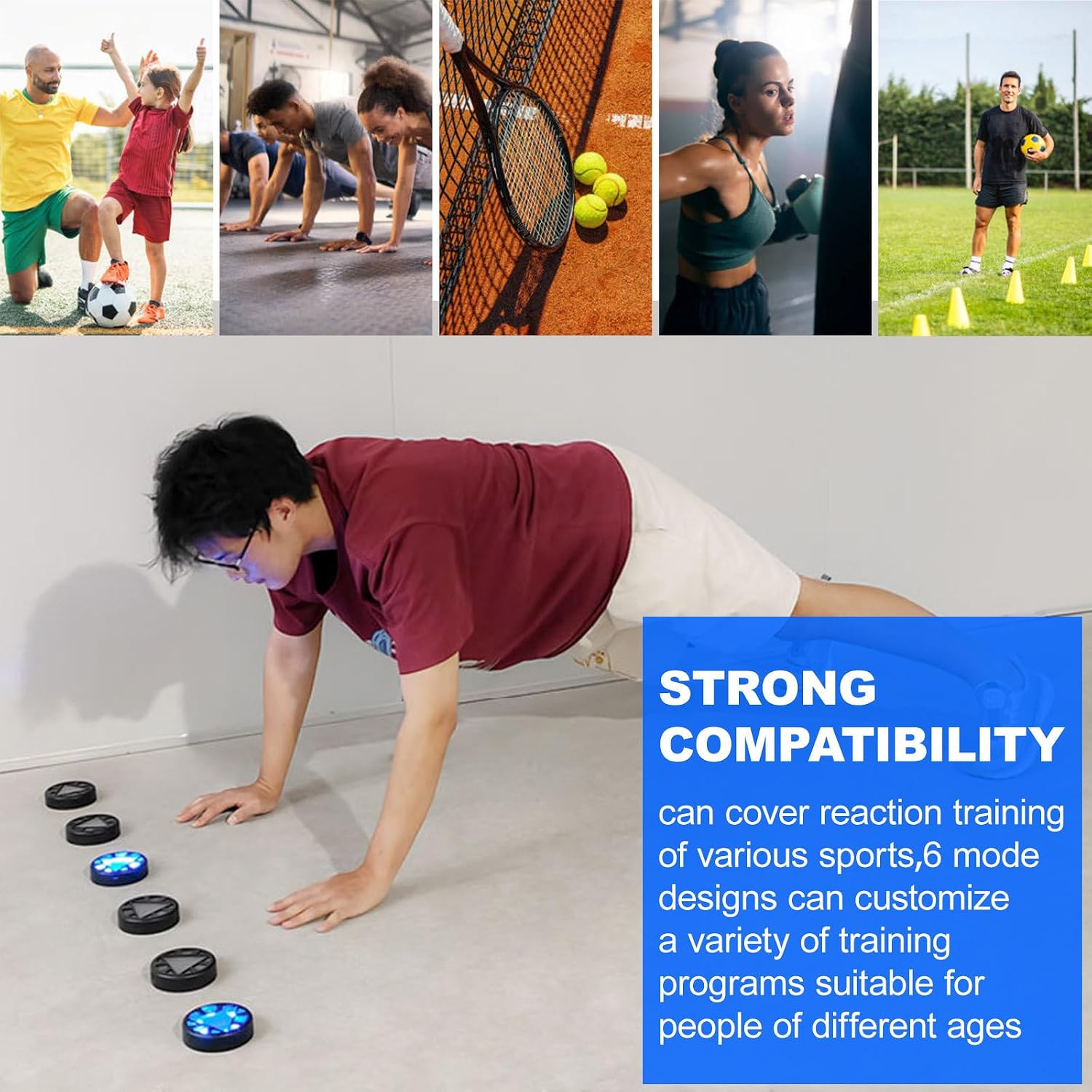 Sports Agility Lights Training Kit,6 Modes - Improves Reaction Time & Agility/Lasts 30 Hours,Reaction Training Light for Tennis/Football/Basketball-Design Different Targeted Training