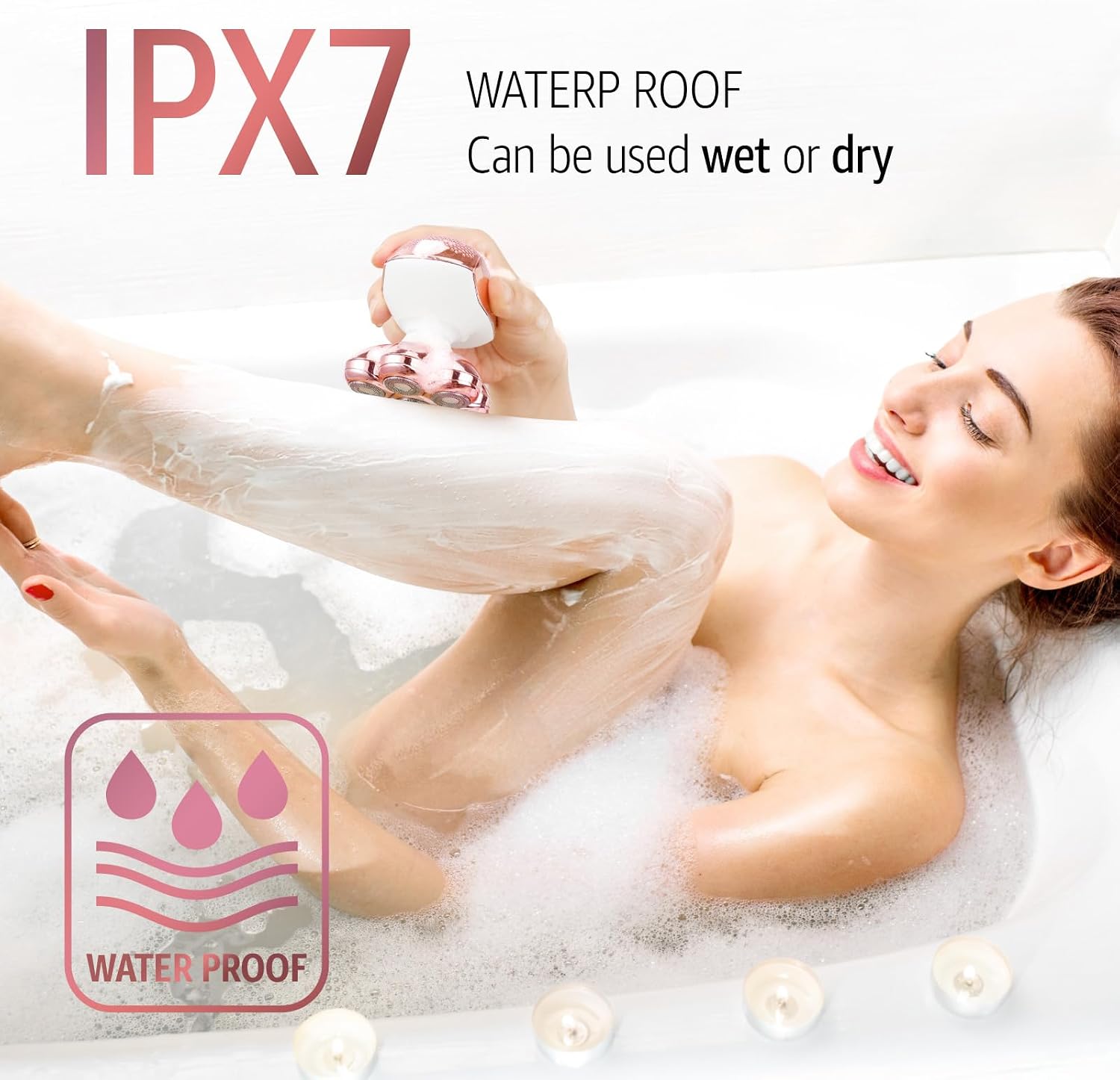 SHPAVVER Electric Razors for Women Legs: 7D Floating Head Electric Shaver - IPX7 Waterproof Wet Dry Hair Remover - LED Display & Travel Lock for Body Face Bikini (Light Pink)