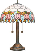 Tiffany Table Lamp 16 inch Pink Tulip Tiffany Style Stained Glass Lamp for Living Room Dining Room Antique Bedside Light Decor for Home Office