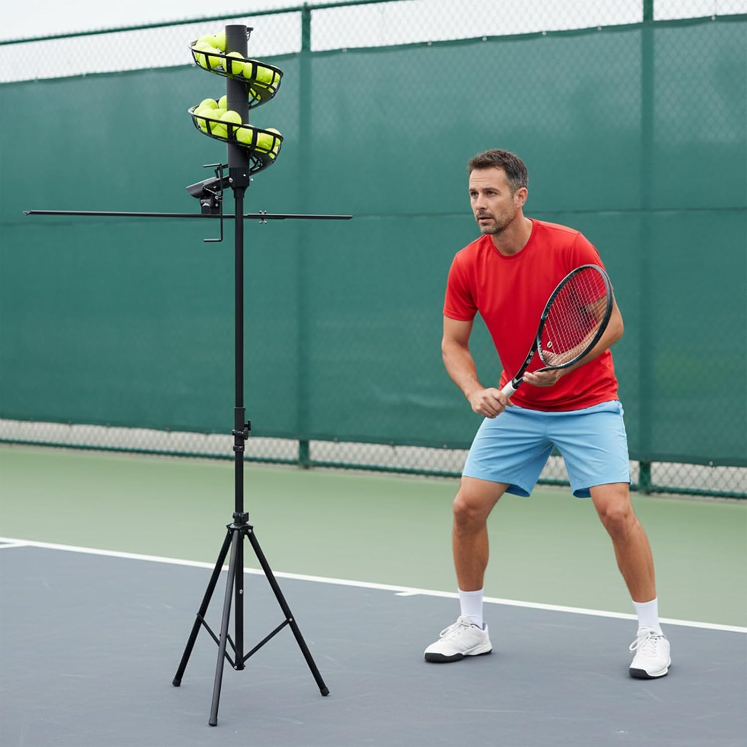 Tennis Ball Dropping Machine,Portable Tennis Ball Machine,Tennis Ball Feeder,Hold 33 Balls Throwing Height Adjustable for Beginners