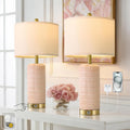 PoKat 25'' Table Lamps Set of 2 for Bedroom with 3-Way Dimmable Touch Control, Bedside Lamps with USB A+C Ports for Living Room, Modern Ceramic Pink Lamps for Kids Girls Decor (2 Bulbs Included)