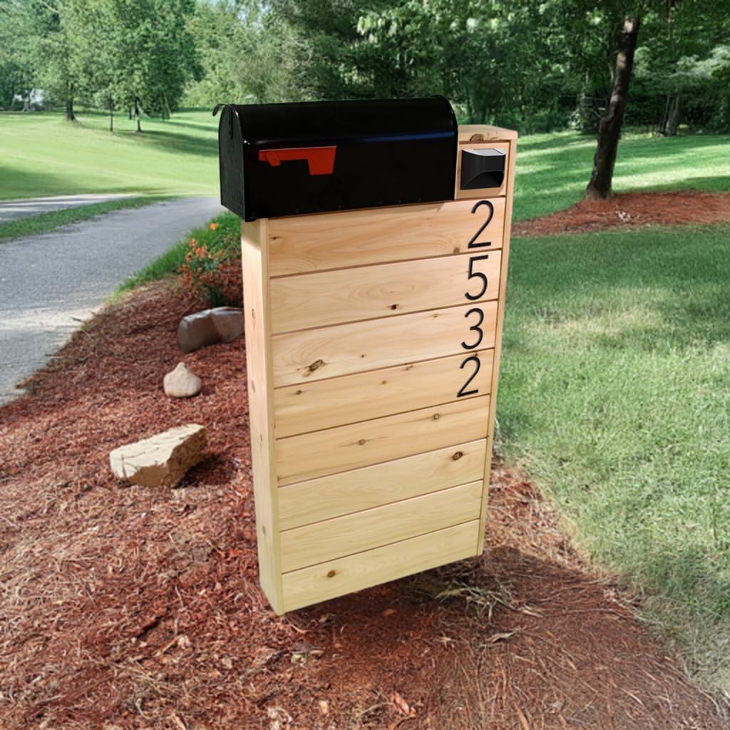 Farmhouse Wood Classic Mailbox Stand, Unfinished Natural - Shiplap Style, Post Mount, Solid Cedar, Amish Handcrafted in USA