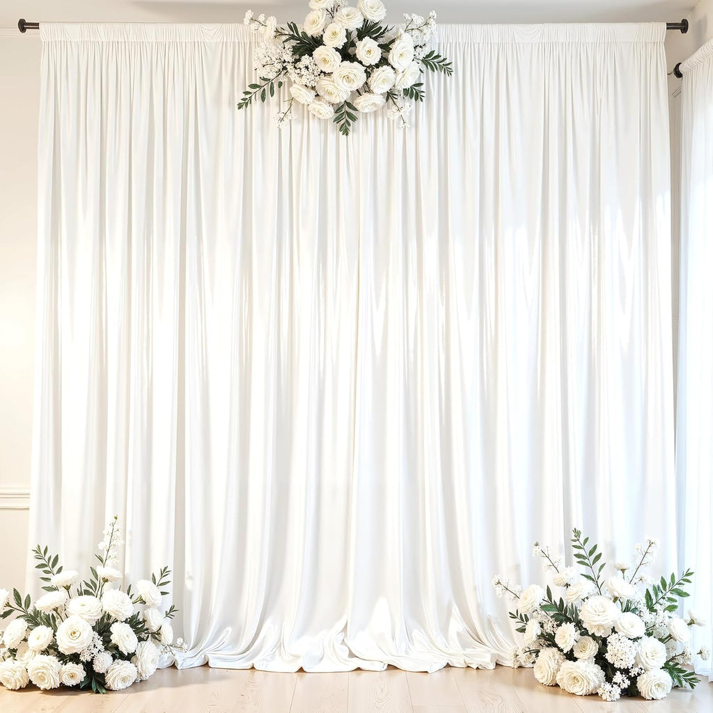 White Glitter Satin Backdrop Curtain for Parties 40x10FT Shimmer Photo Backdrop Drapes Non-Wrinkle Sparkle Drapes for Backdrop Wedding Baby Shower Birthday Christmas Decorations