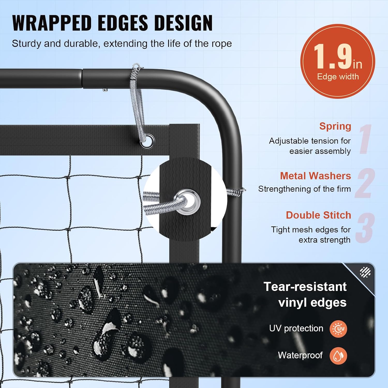 9.4ft x 7.4ft Tennis Rebounder Net, Tennis Rebounder Trainer, Multi-Sport Training Bounce Back Net for Tennis, Baseball, Lacrosse, Hockey, Softball, Pickleball, Ball, for Backyard and Indoor & Outdoor