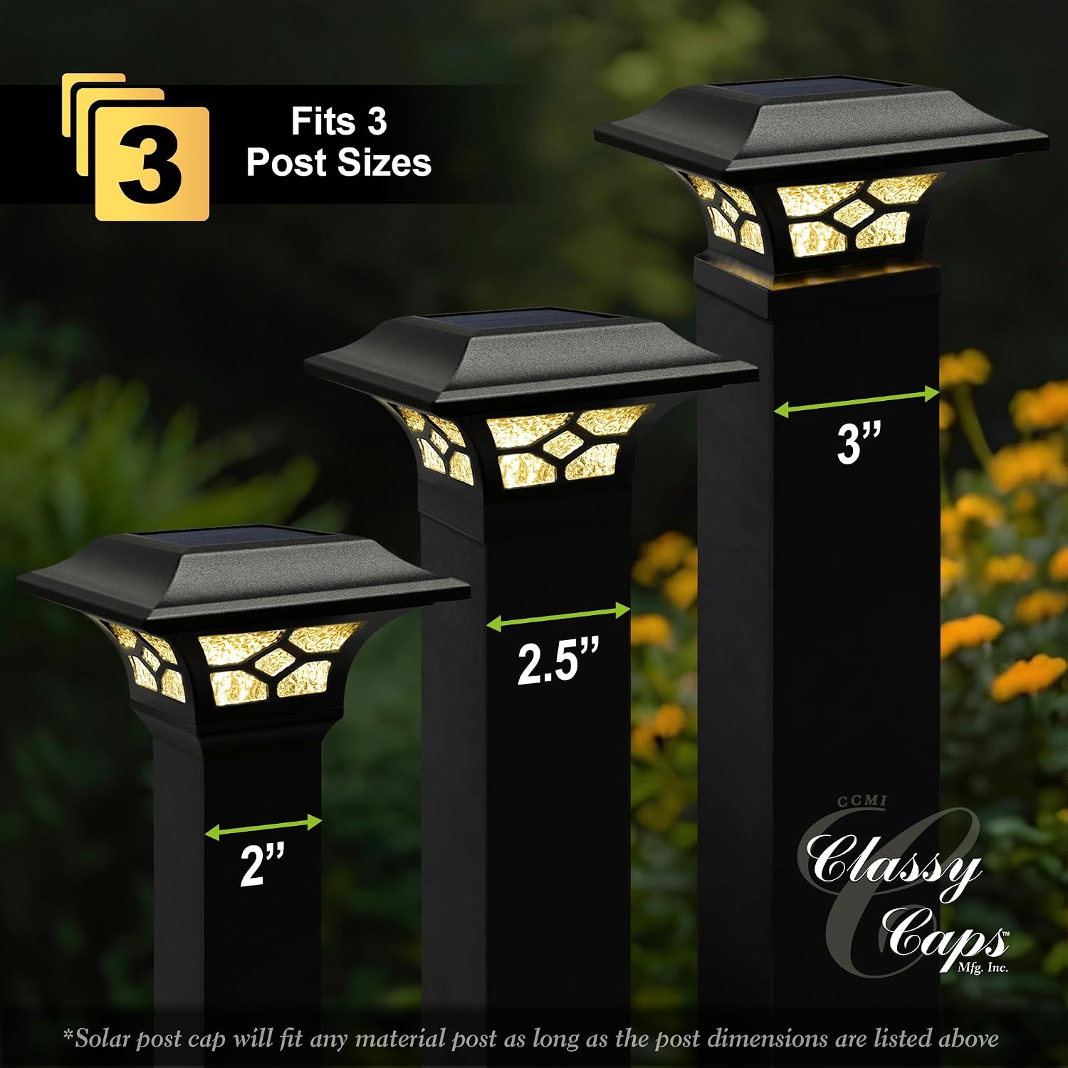 Classy Caps Kingston Solar Post Cap,- Fits 2' x 2', 2.5' x 2.5' and 3' x 3' Posts, Black Powder Coated Aluminum (6)