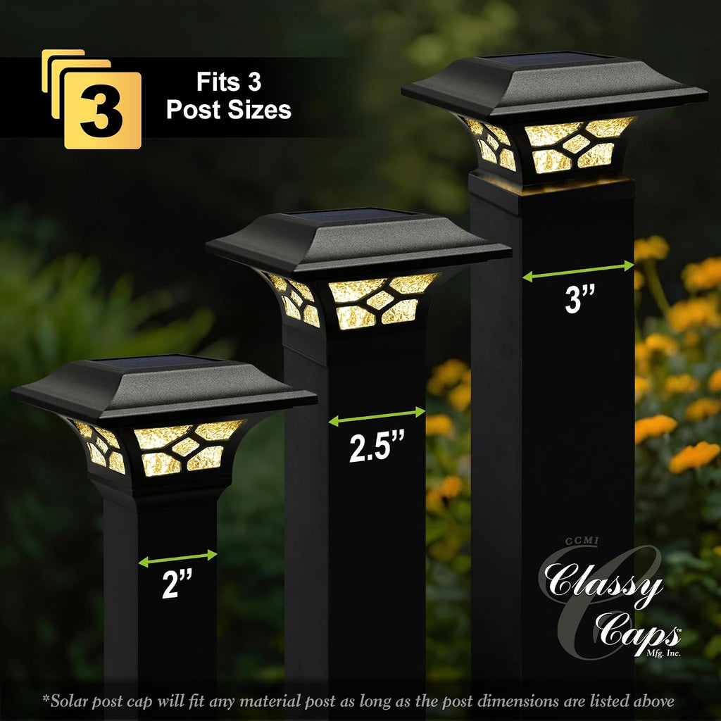 Classy Caps Kingston Solar Post Caps 8 Pack - Fits 2x2 2.5x2.5 3x3 Posts (Black)