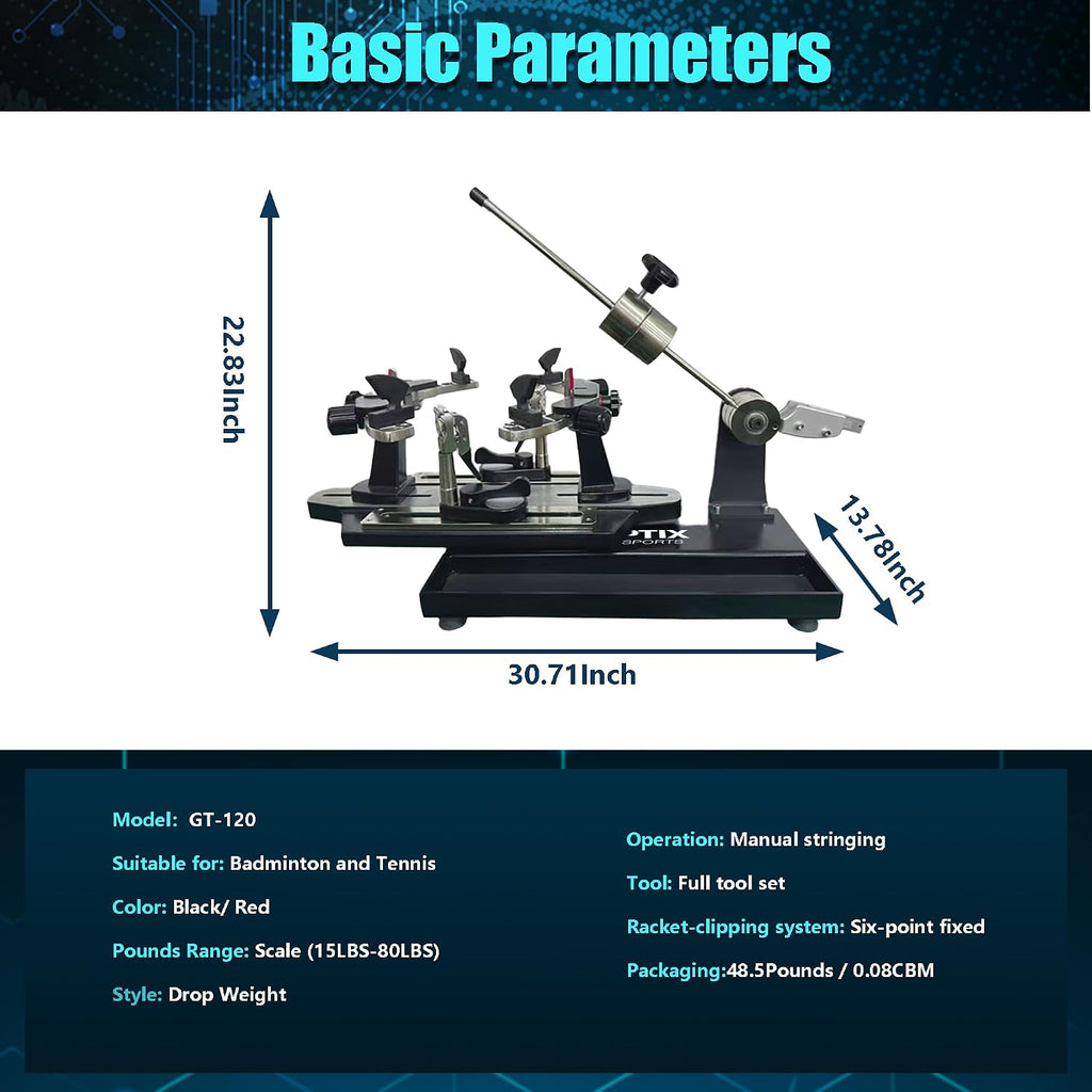 GT-120 Drop Weight Stringing Machine Manual Desktop Tennis Racket Stringing Machine, with Tools and Accessories