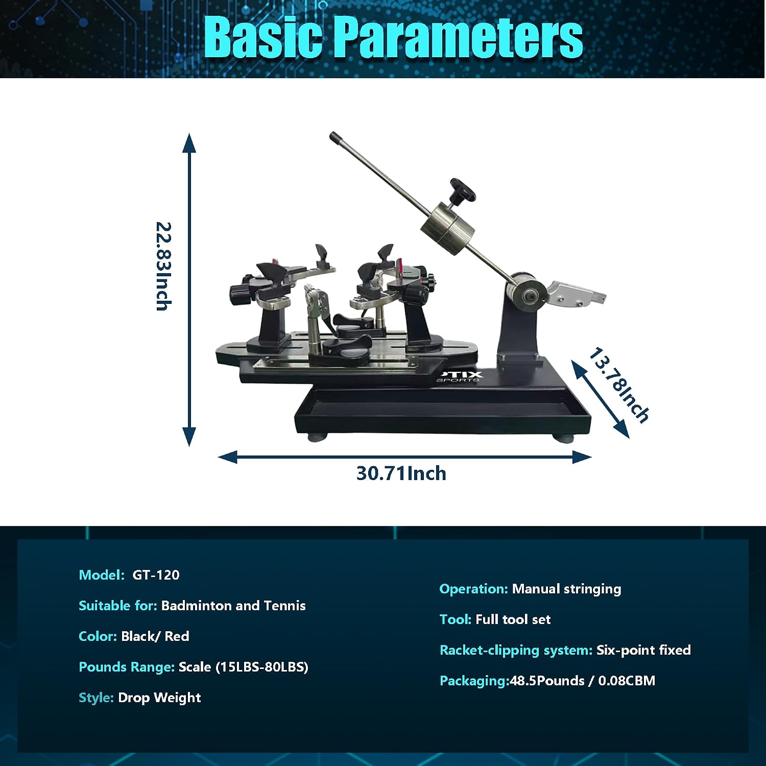 GT-120 Drop Weight Stringing Machine Manual Desktop Tennis Racket Stringing Machine, with Tools and Accessories