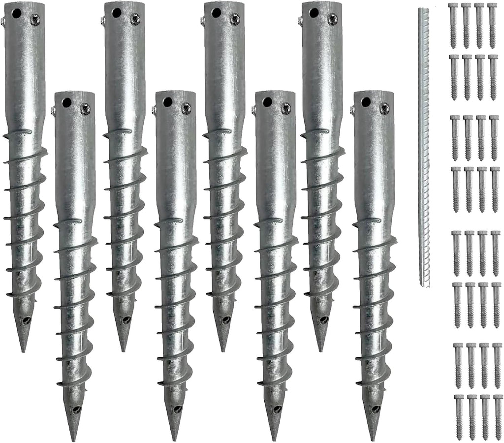 Ashman Round Posts (8 Pack), Outdoor No Dig Ground Screw Anchor with Helical Spiral, 21 Inch Long - Fits Post & Flag Pole Base Ground Mount Screw