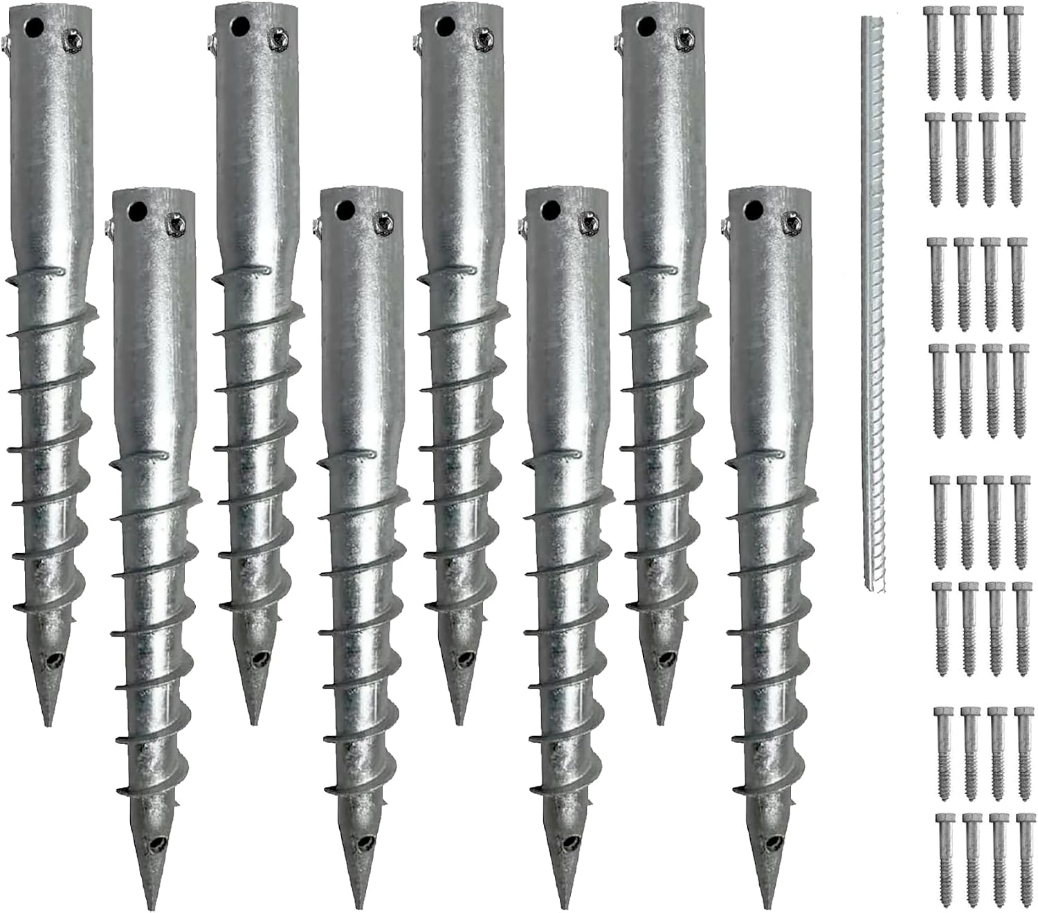 Ashman Round Posts (8 Pack), Outdoor No Dig Ground Screw Anchor with Helical Spiral, 21 Inch Long - Fits Post & Flag Pole Base Ground Mount Screw