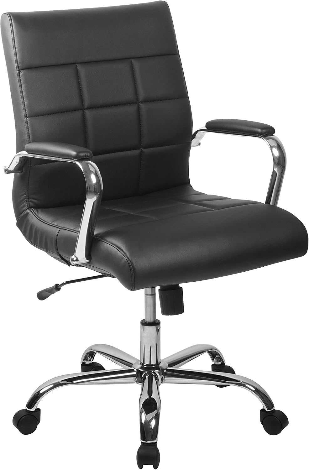 Flash Furniture Vivian Mid-Back Swivel Vinyl Upholstered Desk Chair with Padded Seat and Armrests, Adjustable Height Padded Office Chair, Black/Chrome