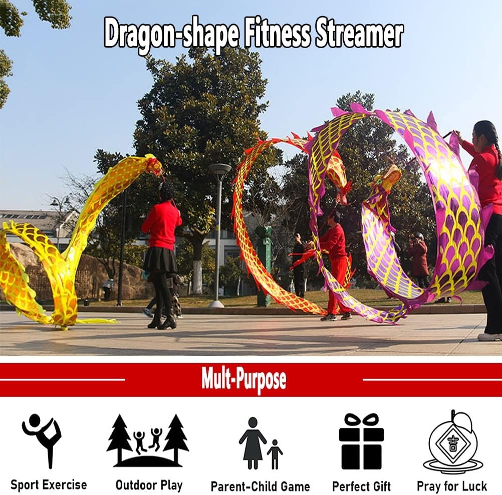 Dragon Dance Flinging Ribbon, Outdoor Exercise Kung Fu Fitness Throw Streamer, Silk Flowy & Shaking Poi,4 Colors, 3 Sizes (Color : Purple, Size : 6m/20ft) (Yellow 8m/26ft)