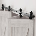 CCJH 48' Bi-Folding Sliding Barn Door Hardware Kit for 4 Doors,Slide Smoothly Quietly,Black Track Top Mount Roller,No Door