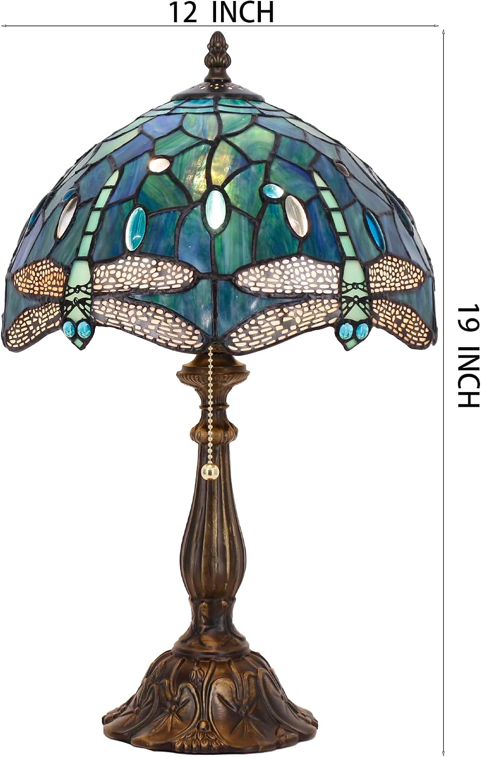Tiffany Table Lamp Stained Glass Lamp 12X12X19 Inch Antique Reading Light (Blue Dragonfly)