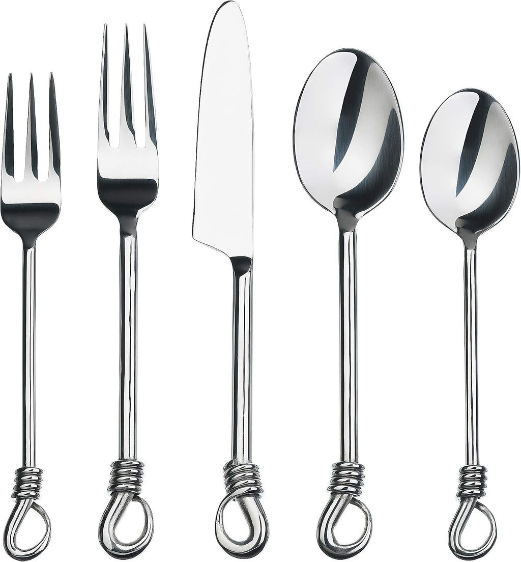 Gourmet Settings - 20-Piece Silverware Set -TWIST Collection - Polished Stainless Steel Flatware Sets - Service for 4 - Kitchen Cutlery Utensils Knife/Fork/Spoon - Dishwasher Safe