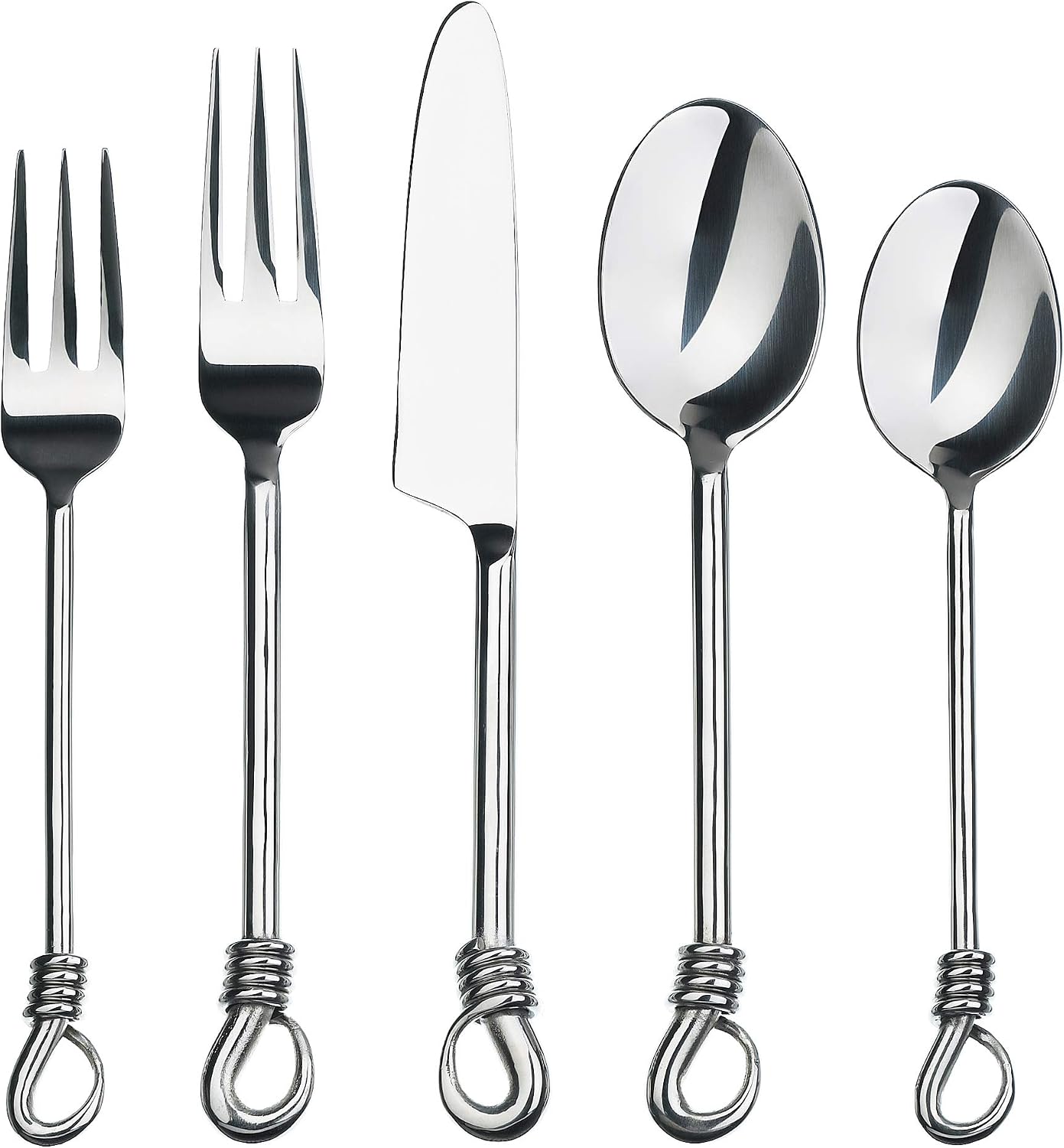 Gourmet Settings - 20-Piece Silverware Set -TWIST Collection - Polished Stainless Steel Flatware Sets - Service for 4 - Kitchen Cutlery Utensils Knife/Fork/Spoon - Dishwasher Safe