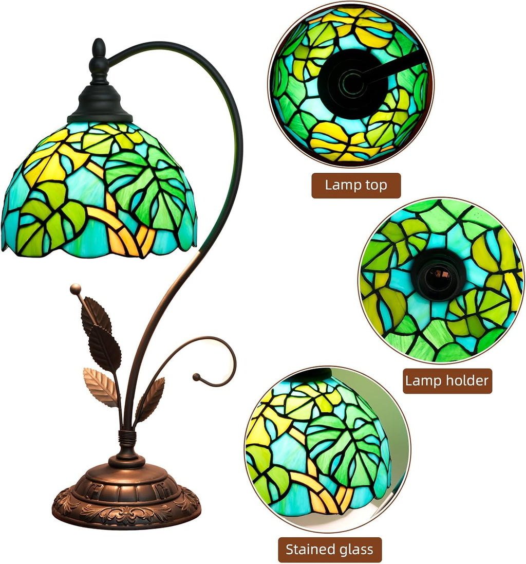 Tiffany Table Lamp Monstera Deliciosa Green Stained Glass Bedside Lamp Tiffany Style S Metal Monstera Swiss Cheese Plant Desk Light for Home Living Room Office Dormitory Bar Family Friends Gift
