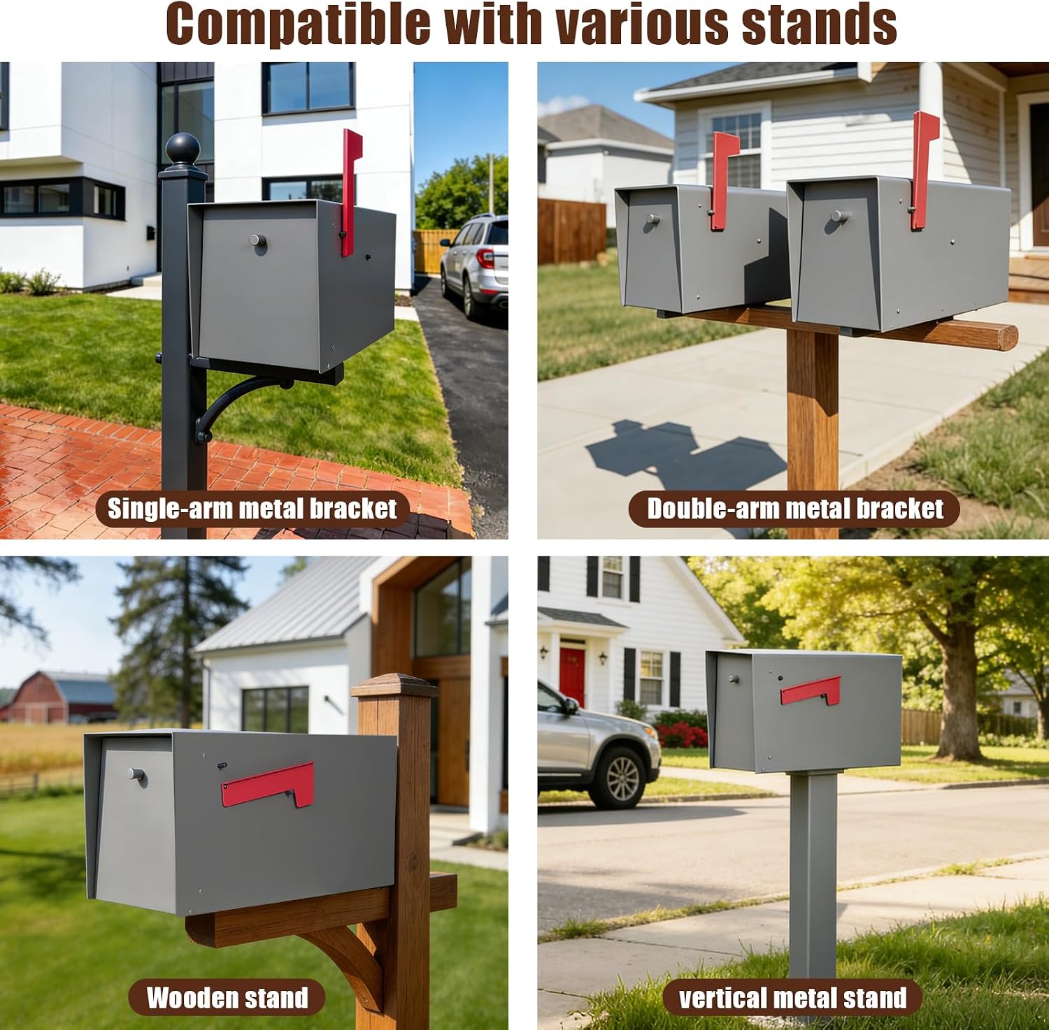 Large Mailboxes for Outside Post Mount Mailbox, Metal Mail Box with Magnetic Latch, Galvanized Steel Modern Mailbox for House Outside, 20.9 x 7.9 x 10 Inches, Gray