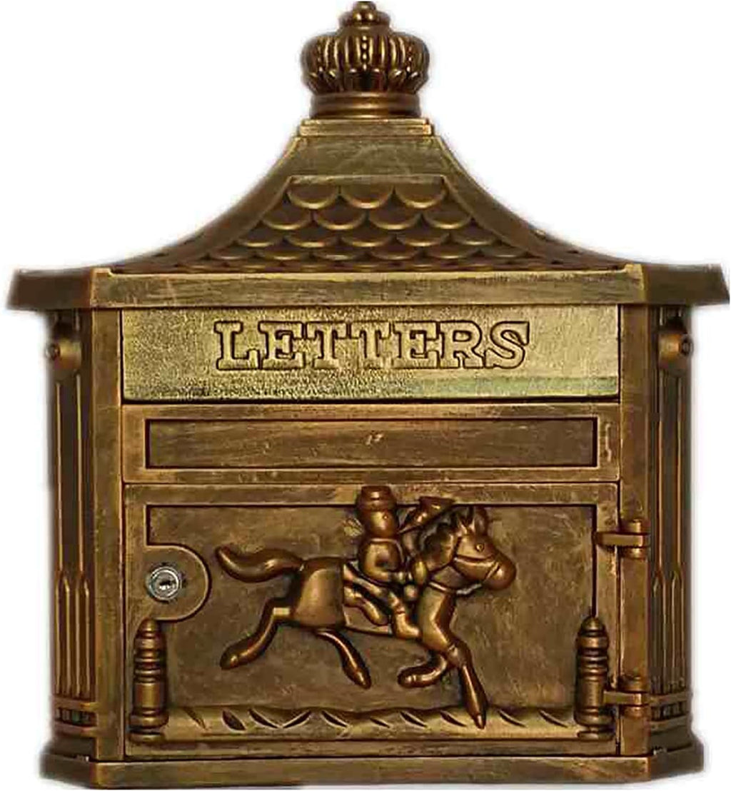Wall Mounted Mailbox Galvanized Steel and Aluminum Material Rainproof Metal Post Box,Mailboxes for Outside, 16x5.6x18 in(Brass)