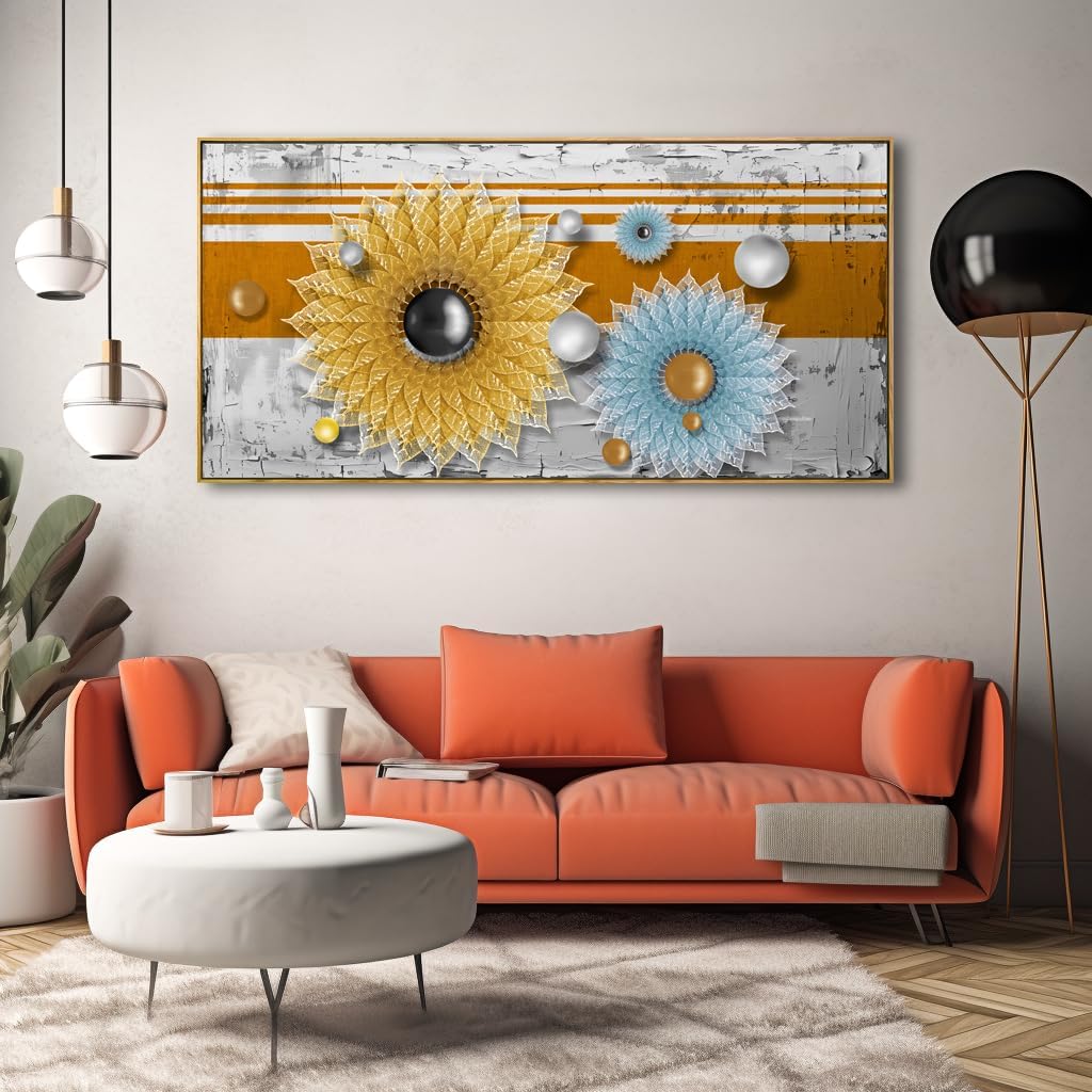 Solid wood frame abstract Wall Art Framed Ready to Hang Wall Art Modern artwork Fantasy Paintings 3D chrysanthemumabstract lines Wall Art Prints Canvas Painting 29'x58'Large Size for Liv ing Room Bedroom Office Decoration