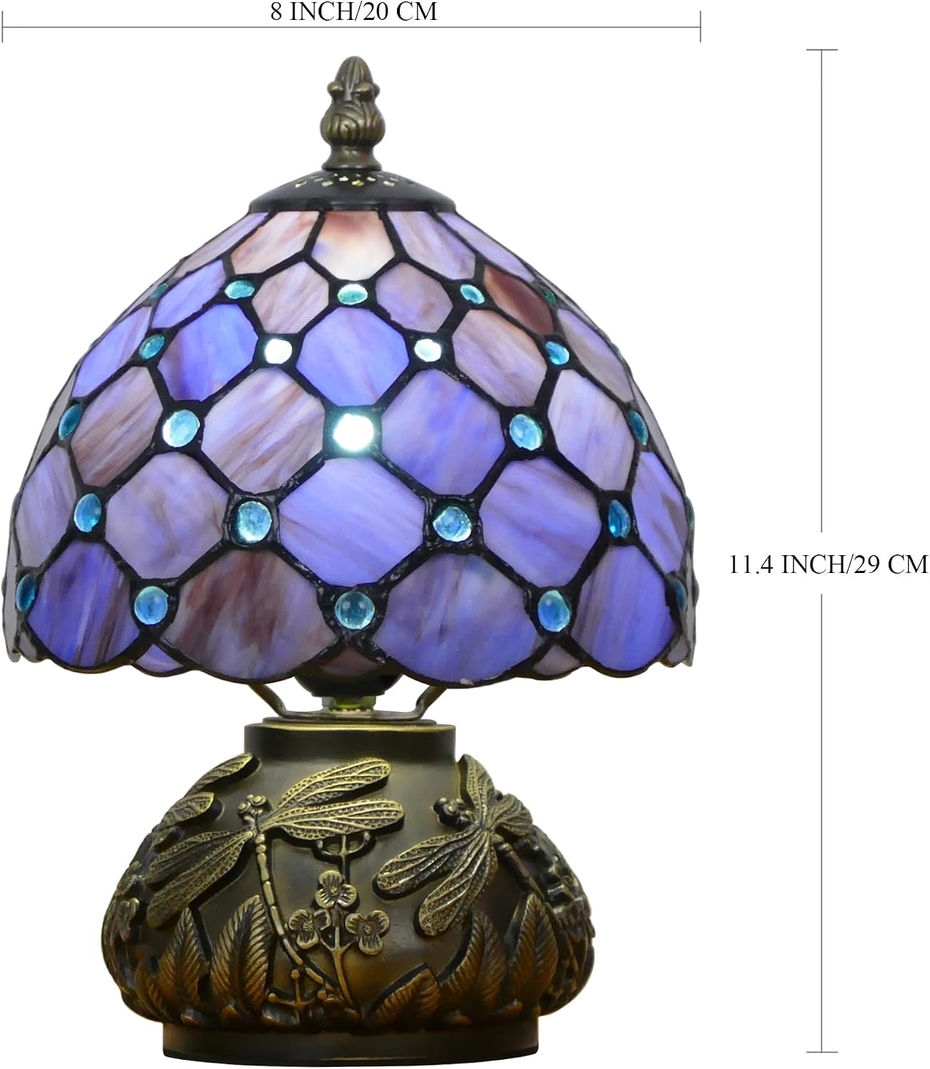 Small Tiffany Lamp Mini Stained Glass Table Lamp Purple Pearl Style Mushroom Accent Lamp 8X11 Inch
