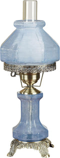 Isabel Hurricane Style Hand-Blown Crackled Glass Victorian Table Lamp Blue | Vintage Lighting for Bedroom, Living Room, Office Desk | Antique Parlor Lampshades with Nightlight
