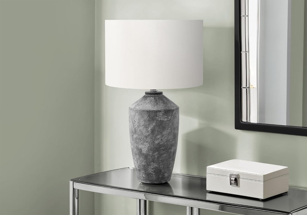Monarch Specialties I 9890 Lighting, 25' H, Table Lamp, Grey Concrete, Ivory/Cream Shade, Contemporary, Modern