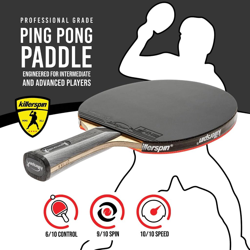 Killerspin Diamond TC Ping Pong Paddle, Advanced Table Tennis Paddle, Memory Book Paddle Case, Red/Black