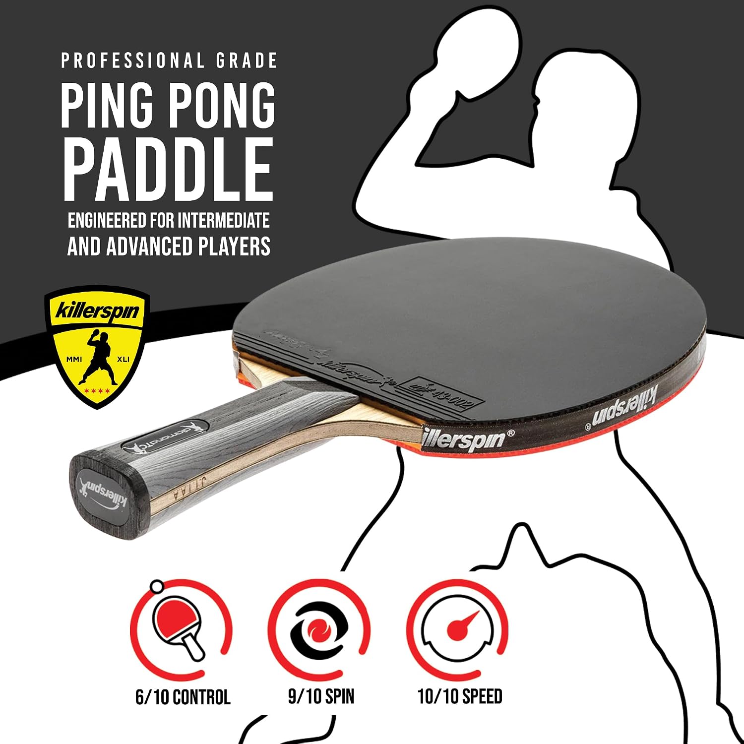 Killerspin Diamond TC Ping Pong Paddle, Advanced Table Tennis Paddle, Memory Book Paddle Case, Red/Black