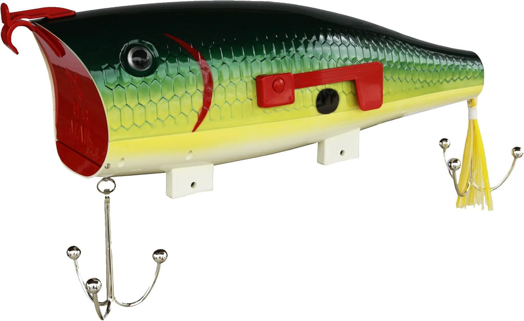 Rivers Edge Products Green Shad Fishing Lure Mailbox for Outside of Residential Home, Rural Mailbox Constructed of Metal with a Plastic Overmold, UV Resistant, Includes Mounting Hardware