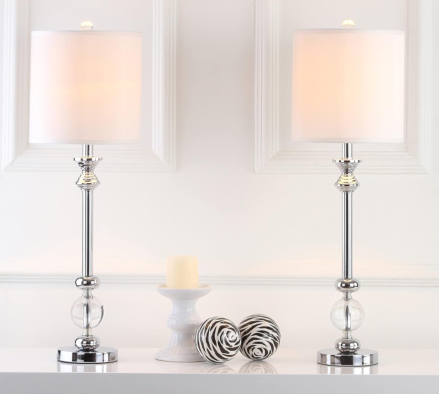 SAFAVIEH Lighting Collection Erica Crystal Candlestick 31-inch Table Lamp Set of 2 with USB Charging Port (LED Bulbs Included)