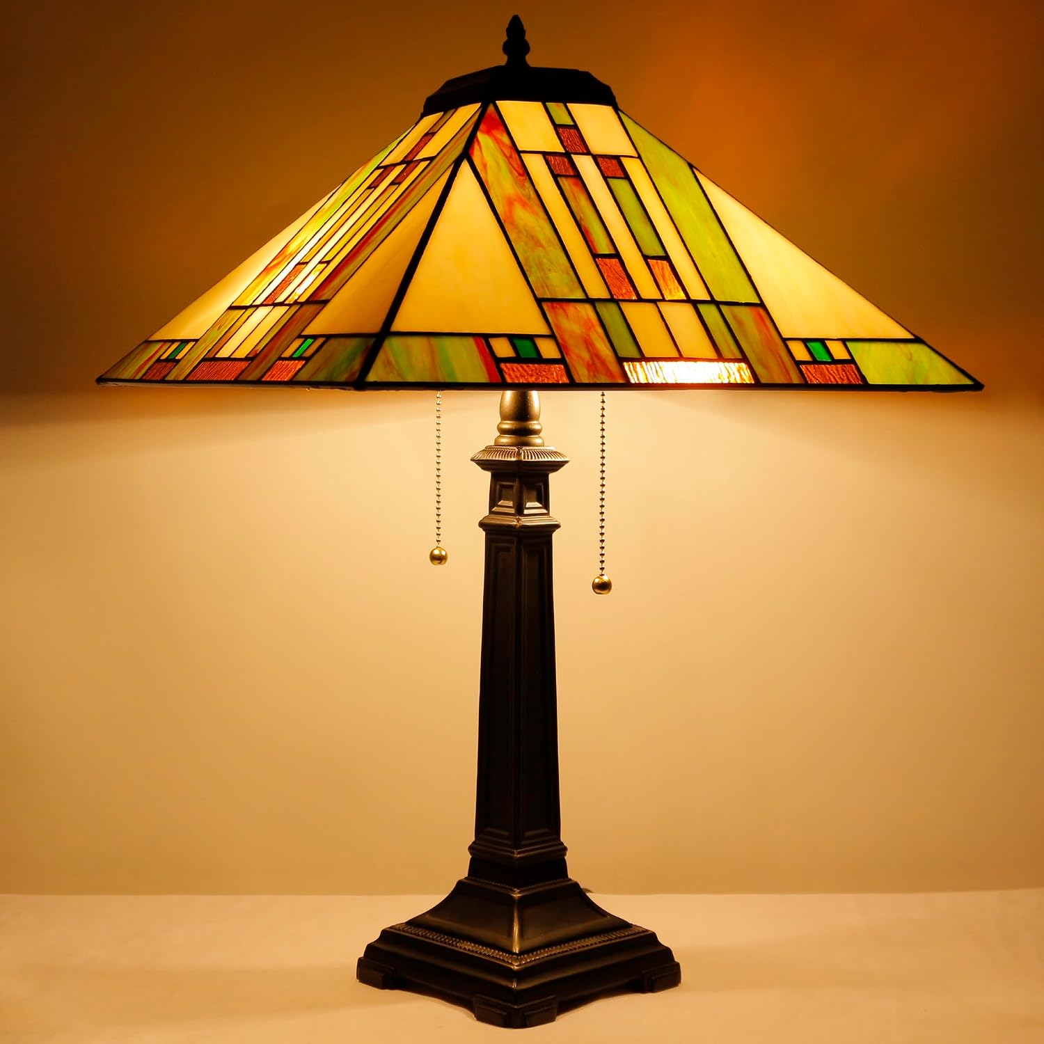 Tiffany Table Lamp Blue White Brown Mission Style Stained Glass 16X16X23 Inches Desk Reading Light for Bedrooms Living Room Study Home Office