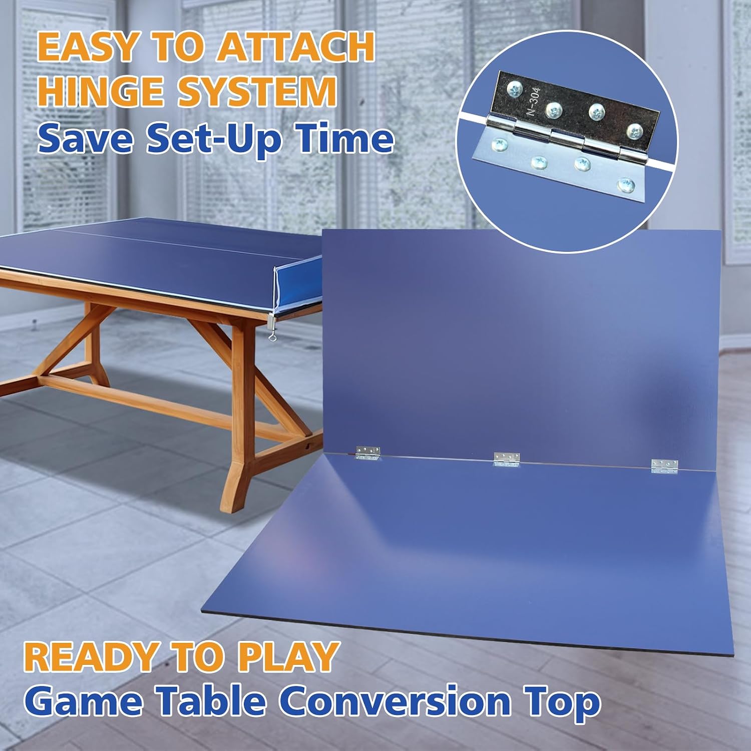 Ping Pong Table Top for Billiard Table, 7FT/8FT/9FT Foldable Table Tennis Table Topper for Pool Table, Indoor Outdoor Table Tennis Conversion Top w/Net & Premium Foam Padding (Blue, 9x5 FT)