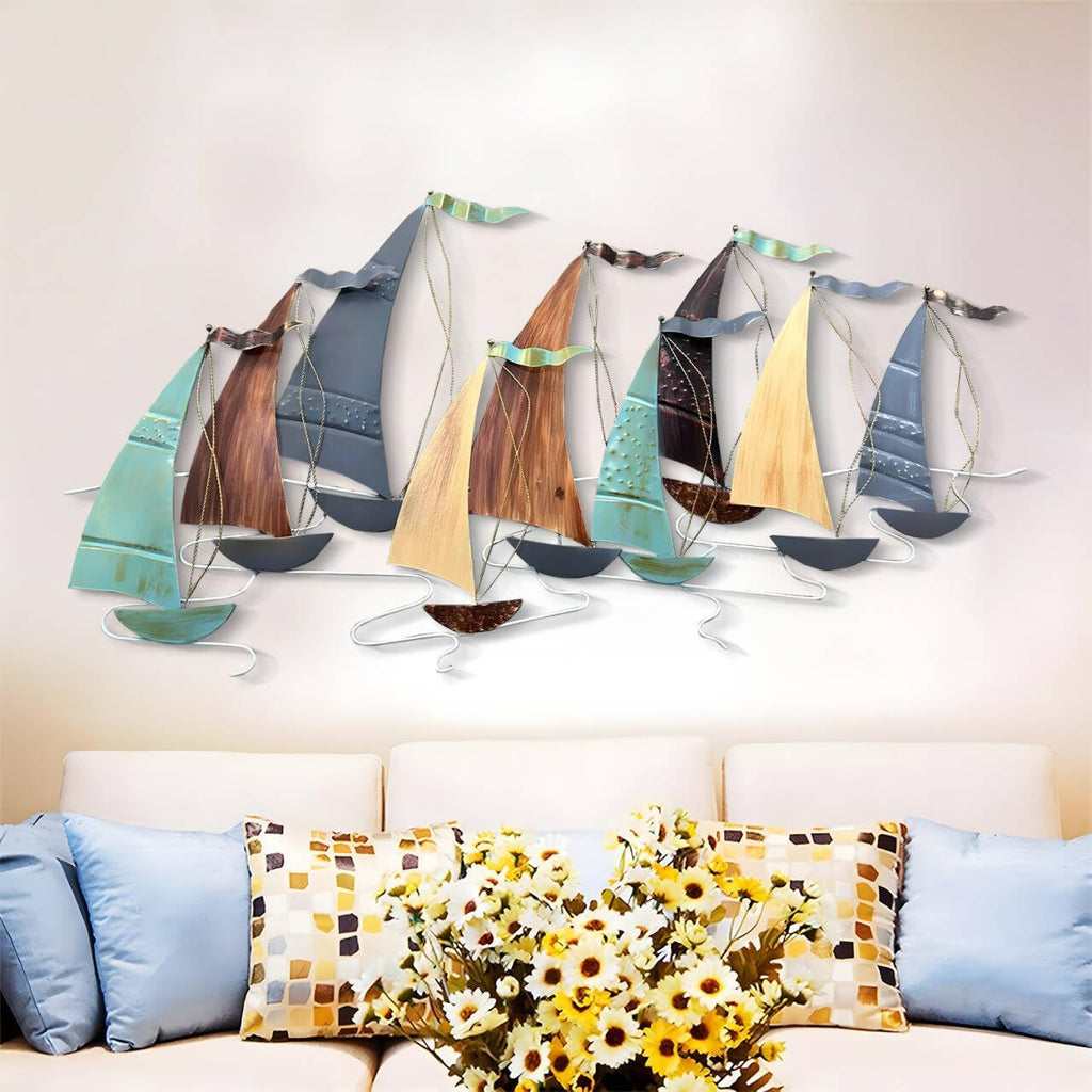 edaknez Large Metal Sailboat Wall Decor, 51' x 26' Ship Metal Wall Art | Coastal Nautical Boat Wall Hanging, Large Ship Wall Sculptures, for Living Room Bedroom Indoor Ourdoor Ocean Beach