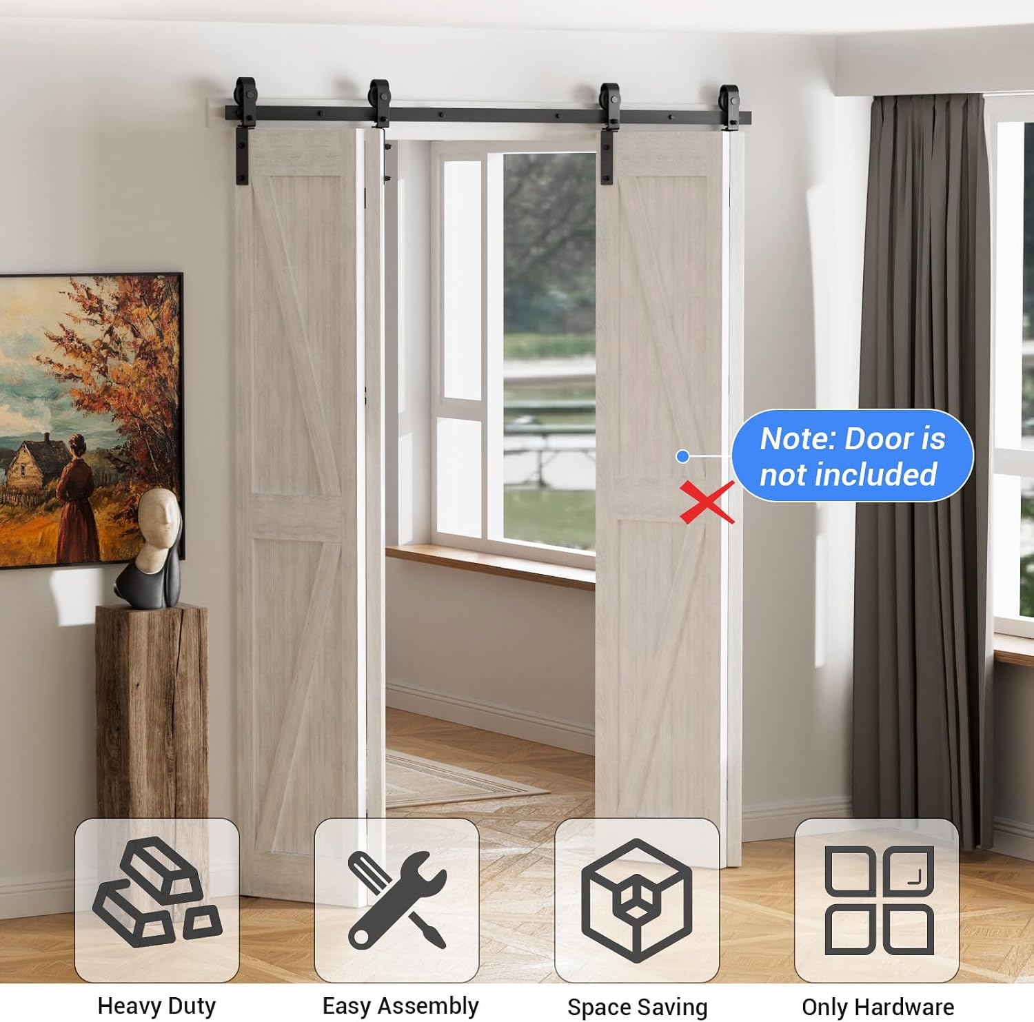 CCJH 108' Bi-Folding Sliding Barn Door Hardware Kit for 4 Doors,Slide Smoothly Quietly,Black Track J Shape Roller,No Door