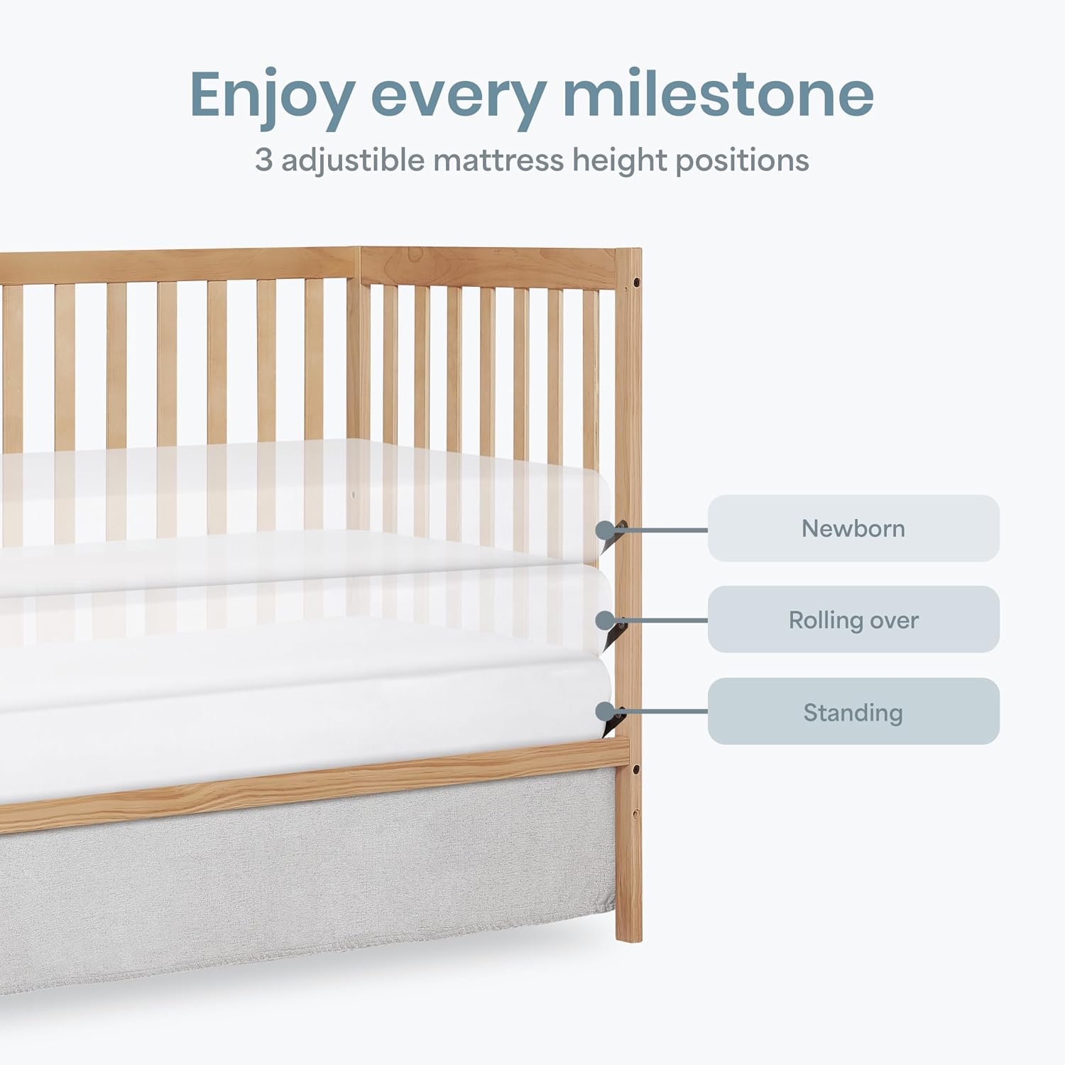 Dream On Me Synergy 5-in-1 Convertible Full-Size Baby Crib with Toddler, Day & Full Bed Conversion in Barnwood Natural, GreenGuard Gold & BSA, 3 Mattress Heights, Sustainable Pinewood