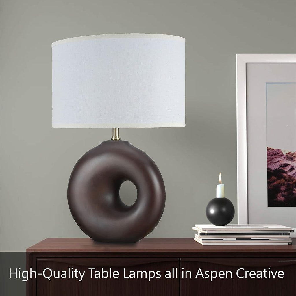 Aspen Creative 40185-11, 27-1/2' High Transitional Ceramic Table Lamp, Brown & Blue and Hardback Empire Shaped Lamp Shade in White, 15-1/2' Wide