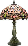 Tiffany Lamp Stained Glass Table Lamps Pink Dragonfly Style Desk Lamp12X12X18.5 Inch Bronze Ceramic Base Reading Light Suitable for Bedside Bedroom Living Room Dining Room Office