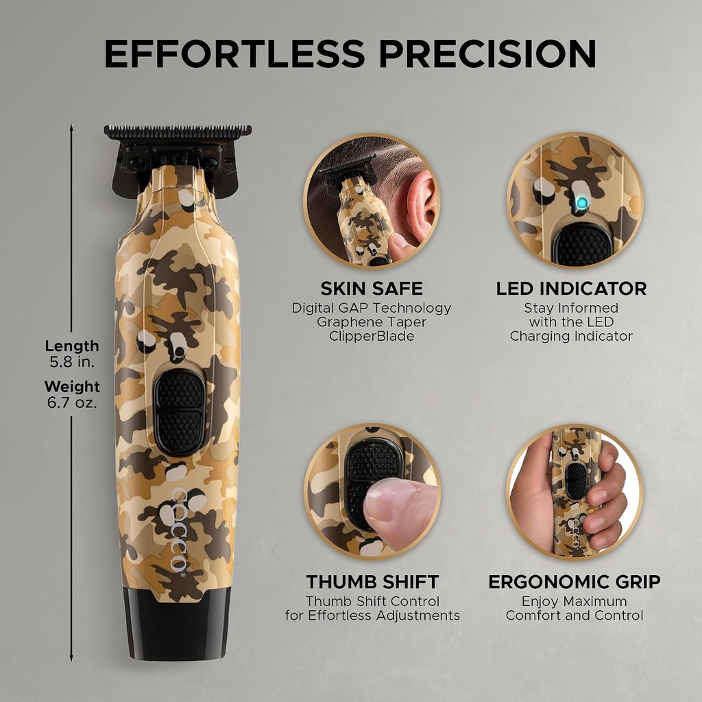 Cocco Hyper Veloce Pro Trimmer, Digital Gap Graphene Blade Edger, High-Torque Brushless BLDC Motor, Cordless, All-Metal Design, Lithium-Ion Battery, Charging Base Included