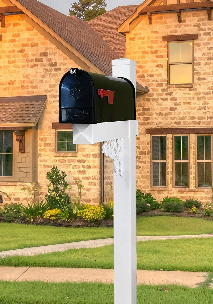 4Ever Products The Wilson Decorative Curbside Letterbox Post with Medium Capacity Galvanized Steel Mailbox and Post Combo (Black Mailbox)