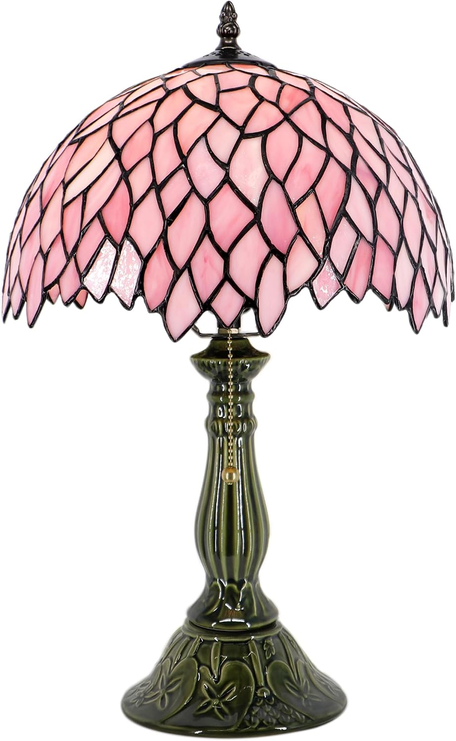 Tiffany Lamp Stained Glass Table Lamps Pink Leaf Style Desk Lamp12X12X18.5 Inch Bronze Ceramic Base Reading Light Suitable for Bedside Bedroom Living Room Dining Room Office