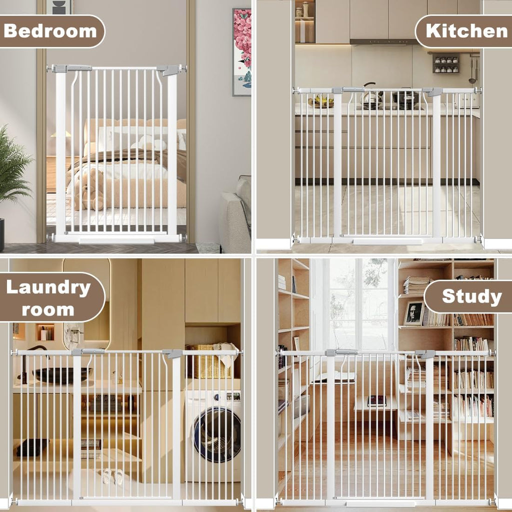 41' Extra Tall Cat Gate for Doorway, 60.3-62.9'' Metal Pet Baby Safe Gate, Extra Wide Pressure Mounted Child Door with Expansion Kit, No Drilling Baby Gate Indoor, No Climb Proof Gate, White