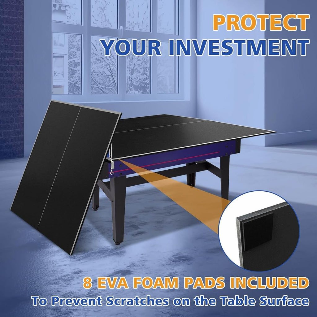 71' Foldable Table Tennis Conversion Top with Net - 12mm MDF Ping Pong Table Top with Pre-Assembled Design - Portable Indoor Game Table with EVA Foam Pads