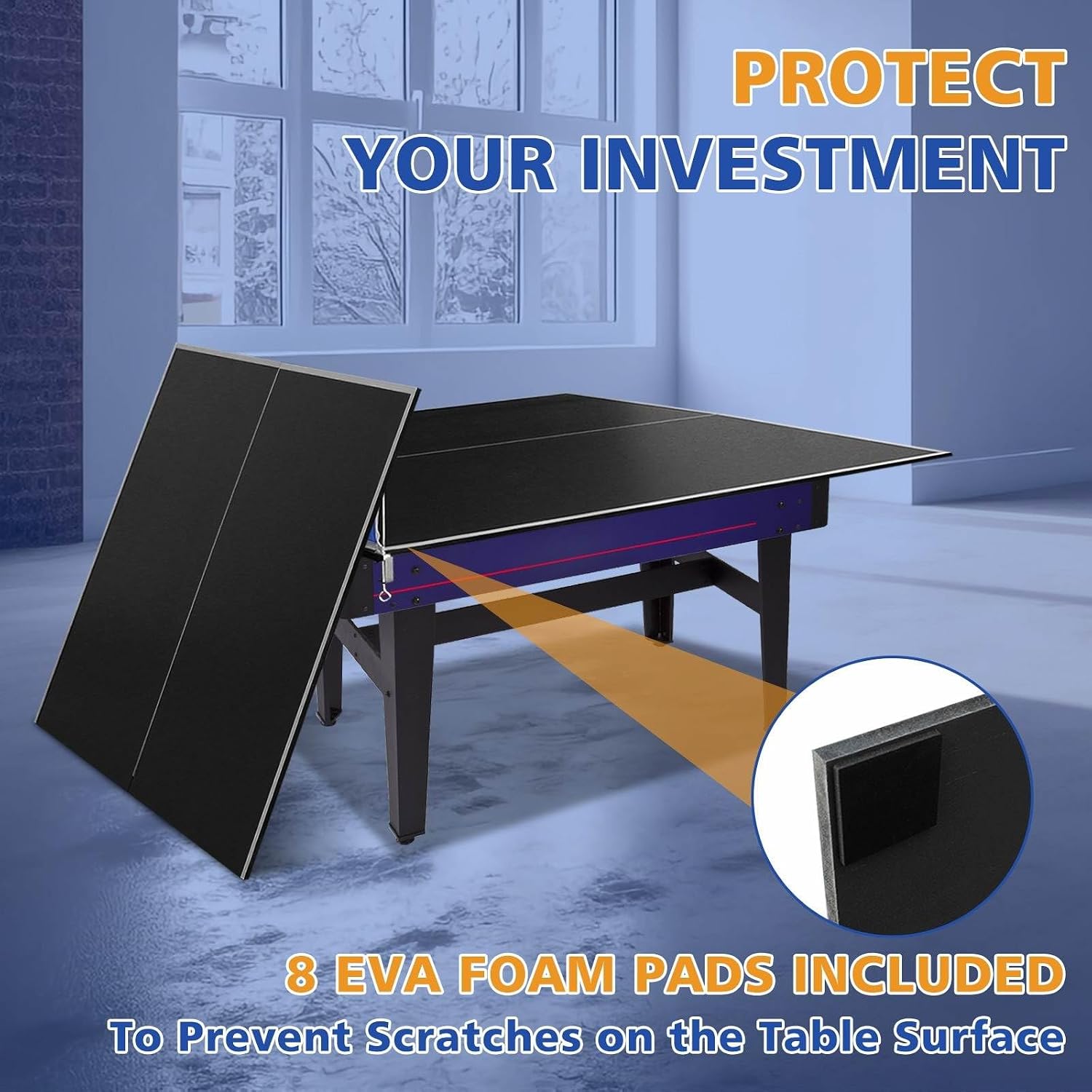 71' Foldable Table Tennis Conversion Top with Net - 12mm MDF Ping Pong Table Top with Pre-Assembled Design - Portable Indoor Game Table with EVA Foam Pads
