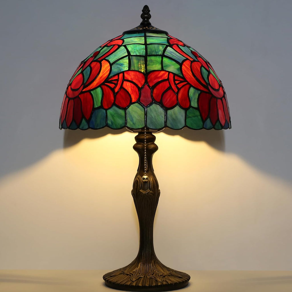 Tiffany Lamp Stained Glass Table Lamp Bedside Reading Lamp 12 x 19' Lotus Style Decorative Lamp for Desk Living Room Bedroom Study Office Light Home Decor Ambient Gift