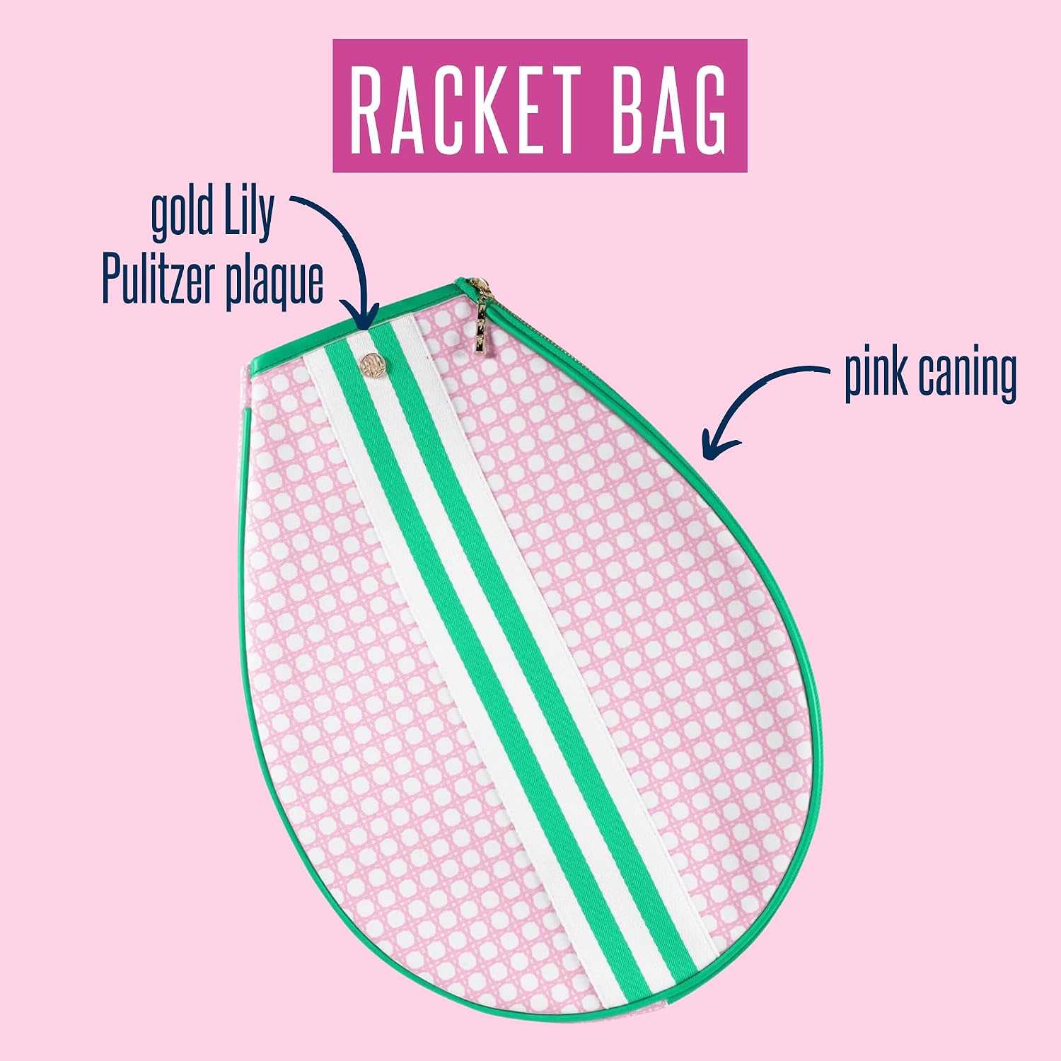 Lilly Pulitzer Tennis Tote Bag with Removable Shoulder Strap, Large Tennis Shoulder Bag for Tennis Racket, Pickleball, Racket Sports, Travel Bag, Pink Caning
