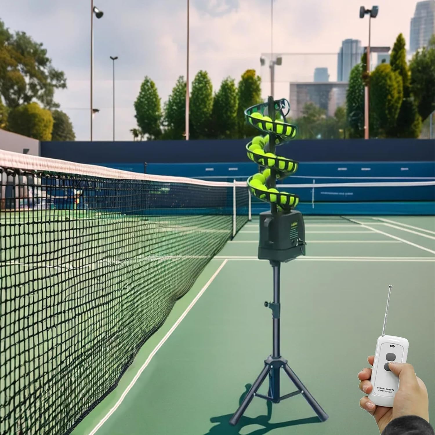 Tennis Pitching Machine, Automatic Tennis Ball Launcher/Thrower, Adjustable Height & Angle, Tennis Training Equipment for Beginners